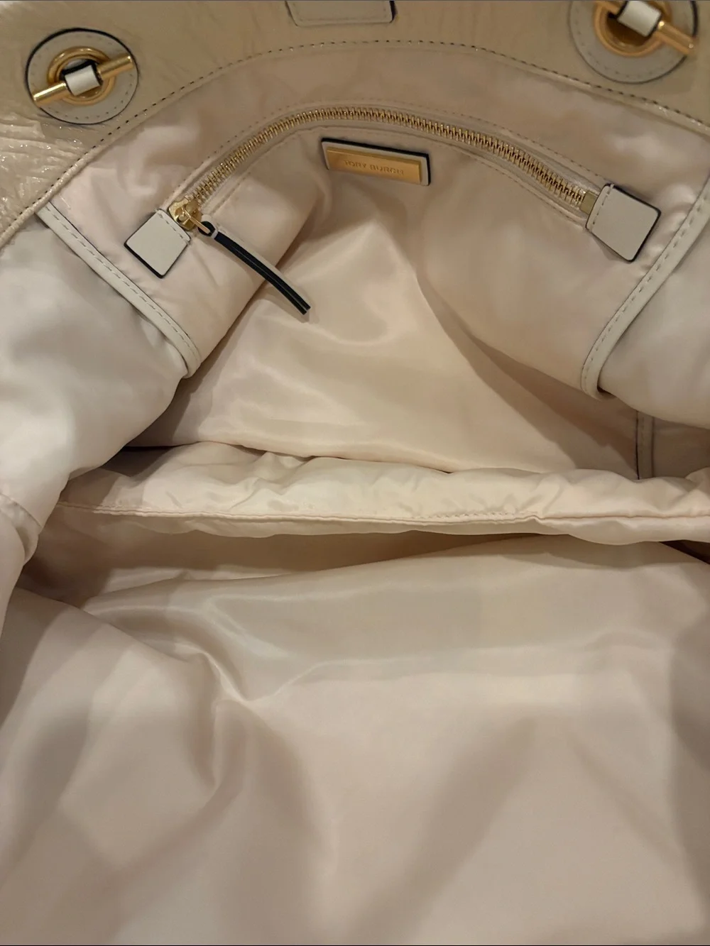 Tory Burch Cream Leather Tote with Gold Chain Straps